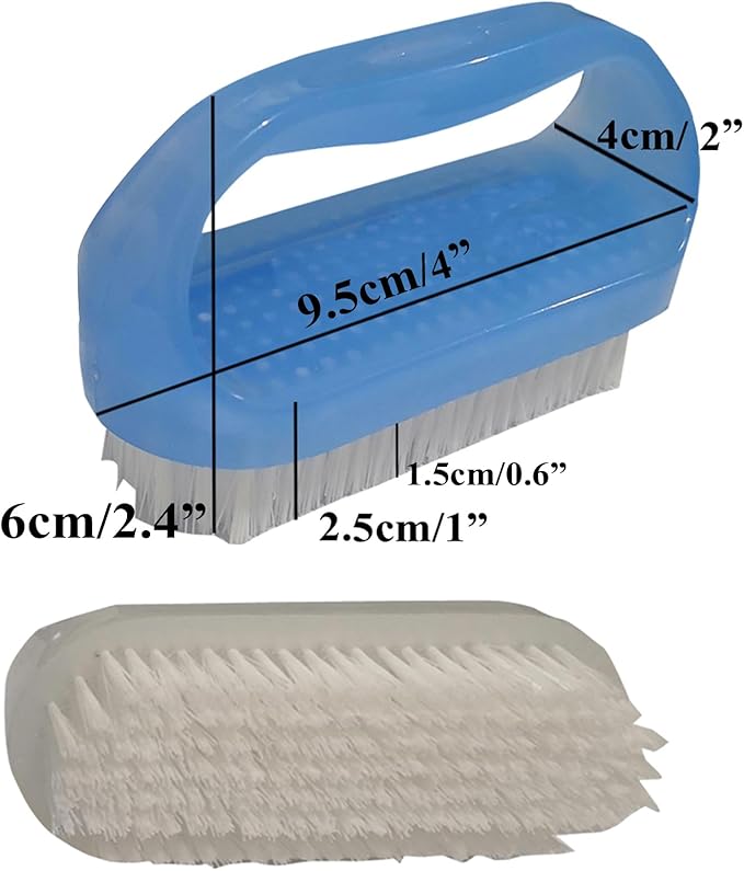 Coralpearl Nail Brushes X 2 for Cleaning Hands, Fingers, Feet & Toes with Cuticle Cleaner, Small Soft Nylon Bristle Scrub Set with Handle for Fingernail Manicure & Toenail Pedicure