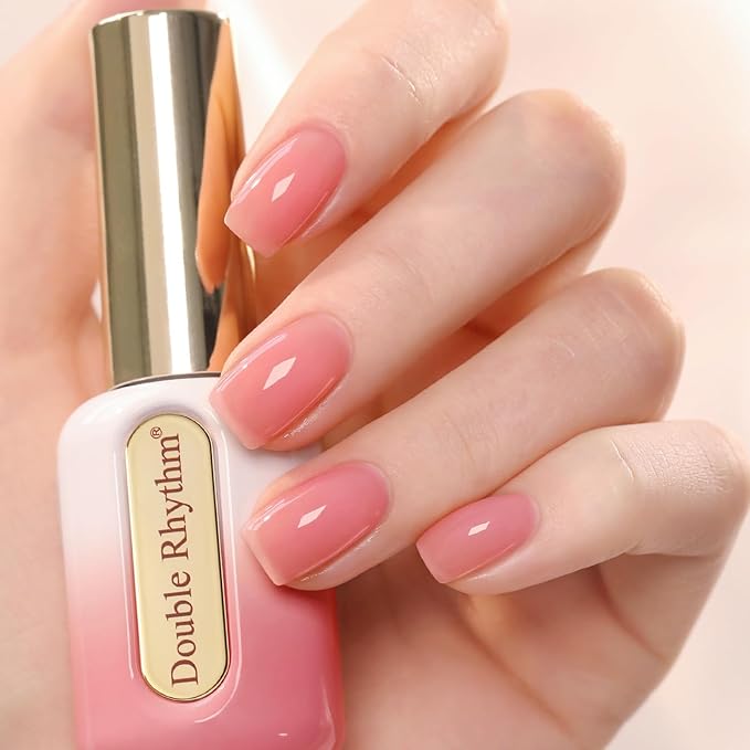 Double Rhythm 0.50 OZ Gel Polish Hema Free Same Color Same Bottle Golden Round Translucent Neutral Natural Milky 15 ML Jelly UV Polish Art DIY at Home (Milky Pink-C1323)