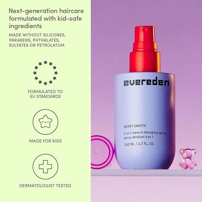 Evereden Kids Detangler Spray: 4-in-1 Leave-In Hair Spray | Detangle, Moisturize & Strengthen| Easily Tackle Even the Toughest Knots | Clean & Vegan All types of Hair Product for Kids | Pack of 2