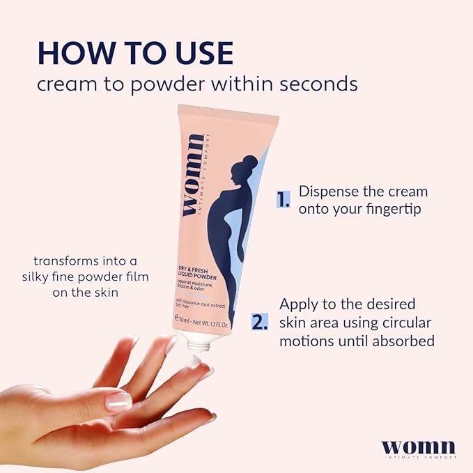 womn Intimate Comfort DRY & FRESH LIQUID POWDER – talc-free liquid body powder against moisture, chafing & odor, 1.7 Fl. Oz.