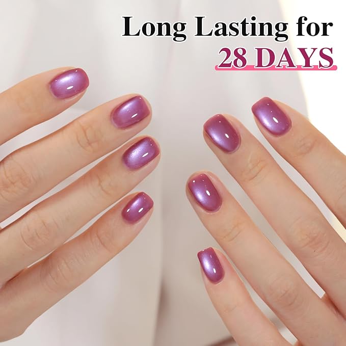 Double Rhythm 15ML Ice Glass Cat Eye Gel Polish with Magnet Holographic Glitter Shimmer Translucent Sheer Color Salon Soak Off Magnetic Nail at Home (Purple Pink-MC1243)