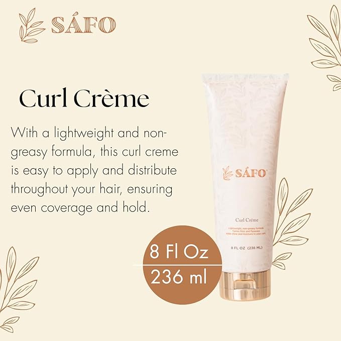 Safo Curl Crème - Defining Hair Cream for Curls with Avocado Oil, Rose Oil, Chebe & Flaxseed - Frizz Control & Moisture - Natural Non-Greasy Formula - All Curl Types - Women's Hair Care - 8 Fl Oz