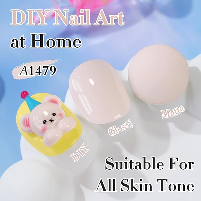 Double Rhythm 0.50 OZ Gel Polish Hema Free Same Color Same Bottle Golden Round Translucent Neutral Natural Milky 15 ML Jelly UV Polish Art DIY at Home (Beige Pink-C1479)