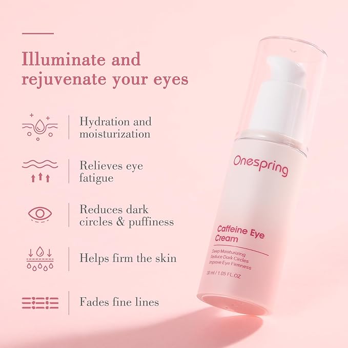 Onespring Eye Cream, Under Eye Cream with Caffeine + Hyaluronic Acid + Vitamin E, for Puffiness, Wrinkles & Fine Lines, Daily Cream for Moisturizing and Hydrating, Skin Care for Face, 1.05 Fl Oz