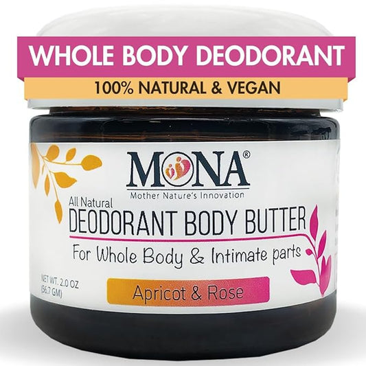 MONA All Natural Deodorant for Whole Body & Intimate Parts | Deodorant Cream for Women, Men & Teens | No Aluminum, Baking Soda or Synthetic Fragrance | (Apricot & Rose, 2.0 Oz (Pack of 1))
