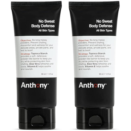Anthony No Sweat Body Defense Deodorant for Men, Anti-Chafing & Anti-Itch Cream-to-Powder Lotion for Groin, Thighs & Underarms, Talc-Free, Absorbs Moisture, Sweat & Odor Control, 3 fl oz (Pack of 2)