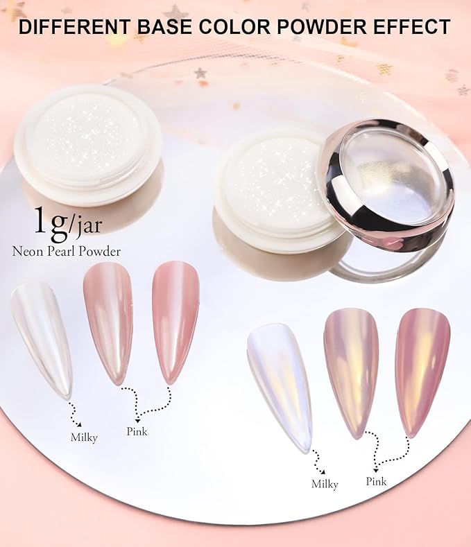 Pearl Chrome Nail Powder BISHENGYF:【Super Mirror Effect】White Pearl Chrome Nail Powder Ice Transparent Aurora Chrome Nai l Powde r for Nails Art DIY