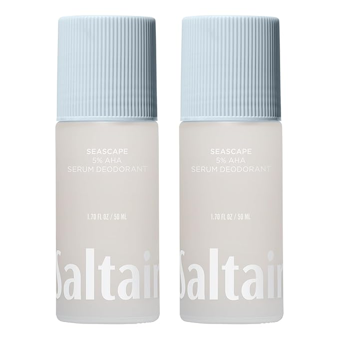 Saltair Serum Deodorant Seascape 2 Pack. 5% AHA Formula. Lactic Acid and Mandelic Acid Deodorant. Aluminum Free Odor Control for Women and Men. Travel Essentials, 2x 1.7oz Roll On