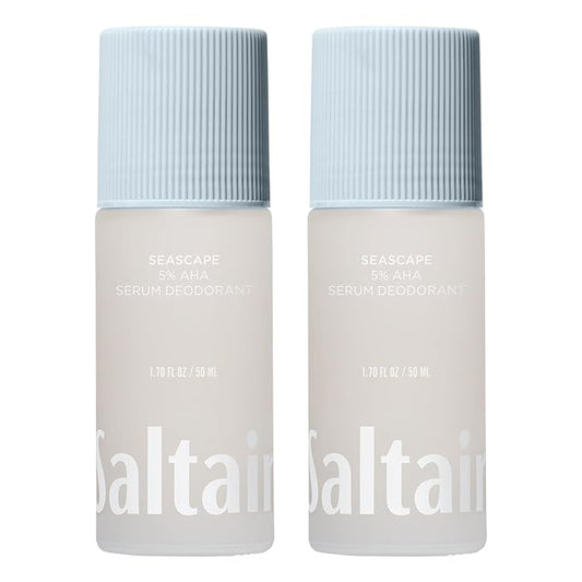 Saltair Serum Deodorant Seascape 2 Pack. 5% AHA Formula. Lactic Acid and Mandelic Acid Deodorant. Aluminum Free Odor Control for Women and Men. Travel Essentials, 2x 1.7oz Roll On