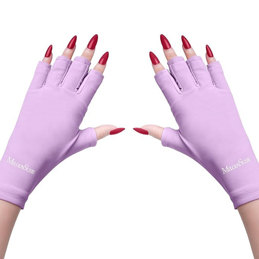 MelodySusie UV Gloves for Gel Nail Lamp, Professional UPF50+ UV Protection Gloves for Manicures, Nail Art Skin Care Fingerless Anti UV Glove Protect Hands from UV Harm (Purple)