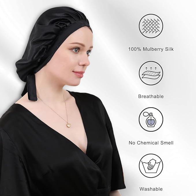 DAISYSILK 100 Pure Mulberry Silk Hair Bonnet for Sleeping Silk Hair Wrap for Women
