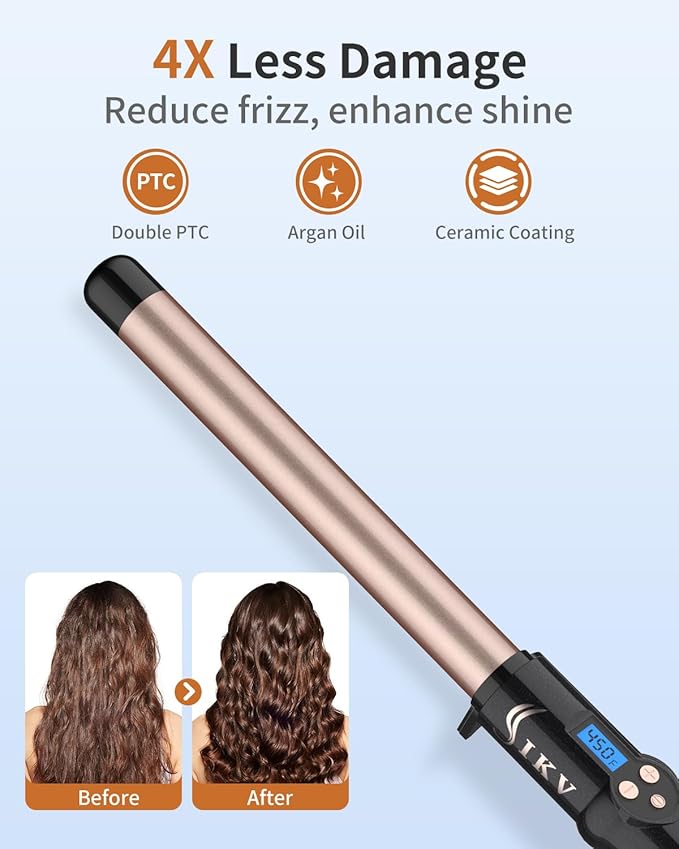 1 Inch Curling Wand Long Barrel, Dual Voltage Hair Curling Iron Wand Ceramic for Long Hair,10 Adjustable Temp