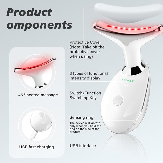 Red Light Therapy for Face, 7 Color LED Facial Light Therapy Wand for Skin Care at Home Blue Light Therapy Face Massager Tool for Neck (White)