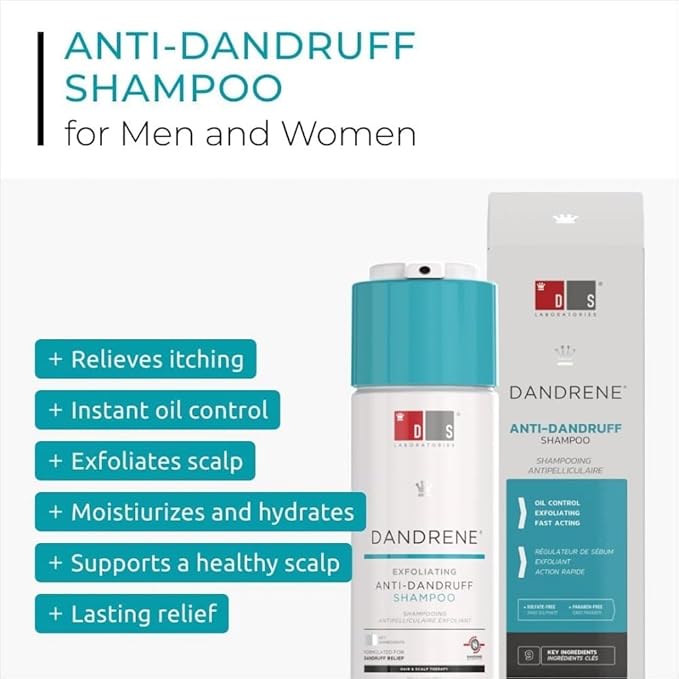 DS Labs Dandrene Dandruff Shampoo, 205mL - for Flaky, Itchy Scalp, Exfoliating Shampoo for Dry Scalp, Seborrheic Dermatitis & Scalp Psoriasis, Color Safe, Sulfate Free, With Nanosome Technology