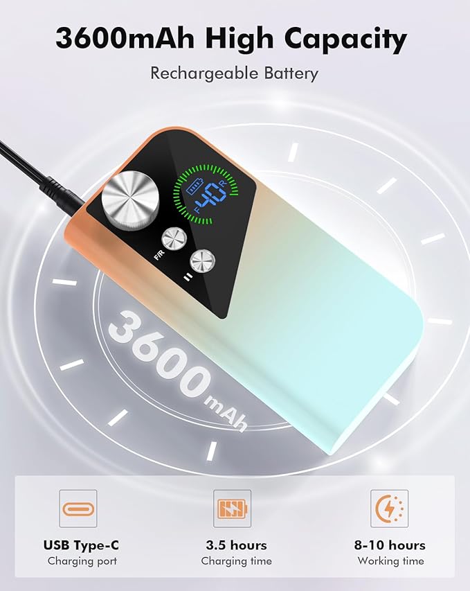 Nail Drill 40000RPM - Rechargeable Nail File with Bits, Professional E-Filer for Acrylic Nails, Gel Polishing, Manicure & Pedicure E File with Large HD LCD Screen - M96 Orange