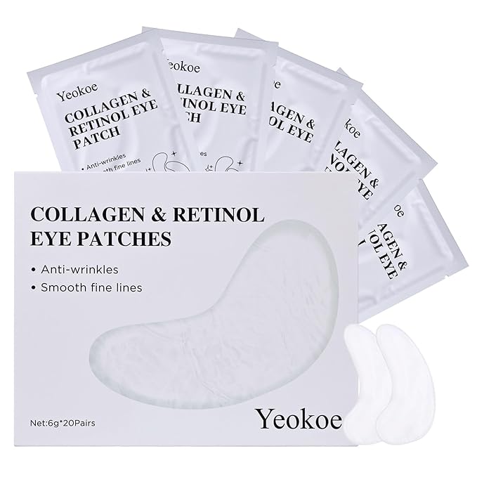 Yeokoe Under Eye Patches for Dark Circles,Puffy Eyes,20 Pairs Face Masks SkinCare With Collagen and Retinol for Anti wrinkles Smooth Fine Lines