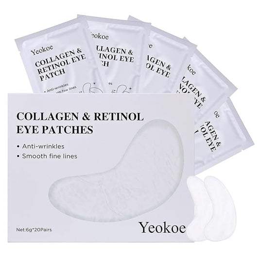Yeokoe Under Eye Patches for Dark Circles,Puffy Eyes,20 Pairs Face Masks SkinCare With Collagen and Retinol for Anti wrinkles Smooth Fine Lines
