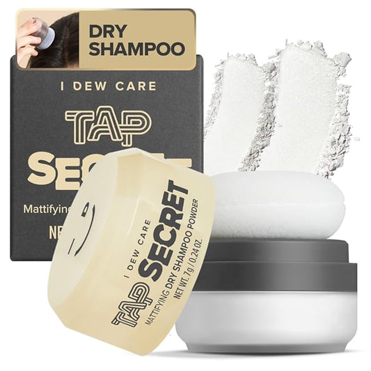 I DEW CARE Tap Secret Dry Shampoo Powder with Biotin - Tap Secret Original | Strengthening & Volumizing, Refillable, Travel size, Non-aerosol, Brunette, Korean Ginseng, Stocking Stuffers, 0.24 Oz