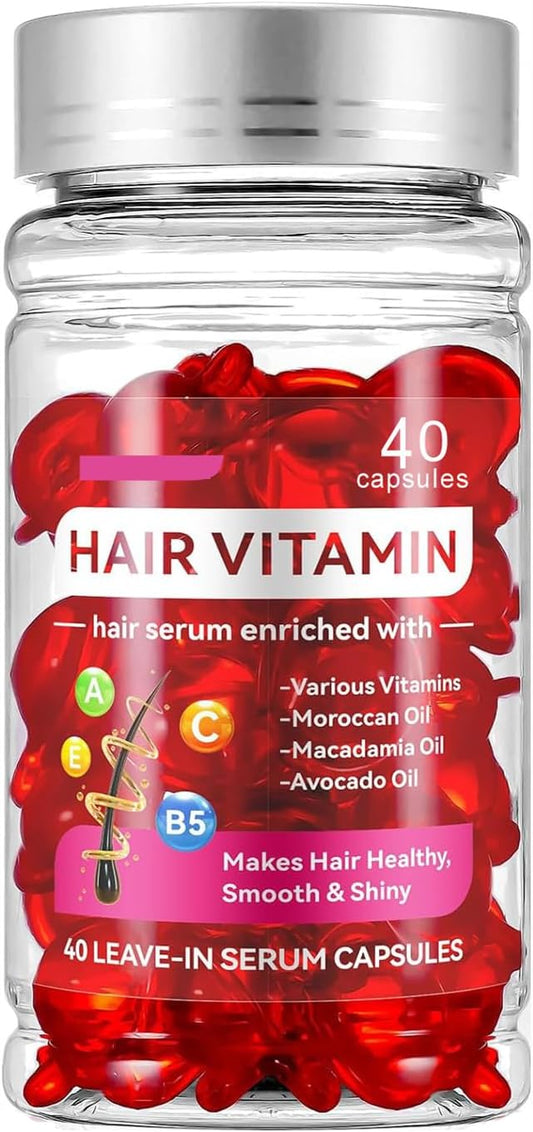 Hair Treatment Serum,Vitamins A C E Pro B5,No Rinse Essence for Frizzy and Dry Damaged Hair,with Argan Avocado & Moroccan Oil (40 Capsules)