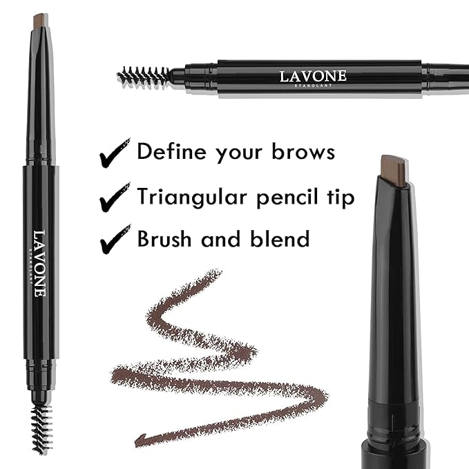 LAVONE Eyebrow Stamp Pencil Kit for Eyebrows Makeup, with Waterproof Eyebrow Pencil, Eyeliner, Eyebrow Pomade, and Dual-ended Eyebrow Brush - Gold Brown