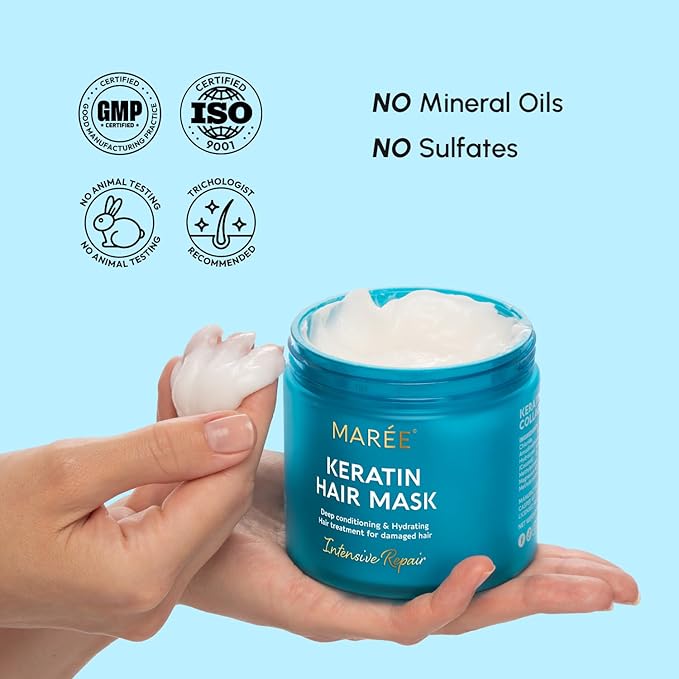 MAREE Deep Conditioning Hair Mask – Keratin Hair Treatment Care for Damaged & Dry Hair – Moisturizer Mask for Frizzy Curly Fine Color Refreshing – Mascarilla Para el Cabello Seco