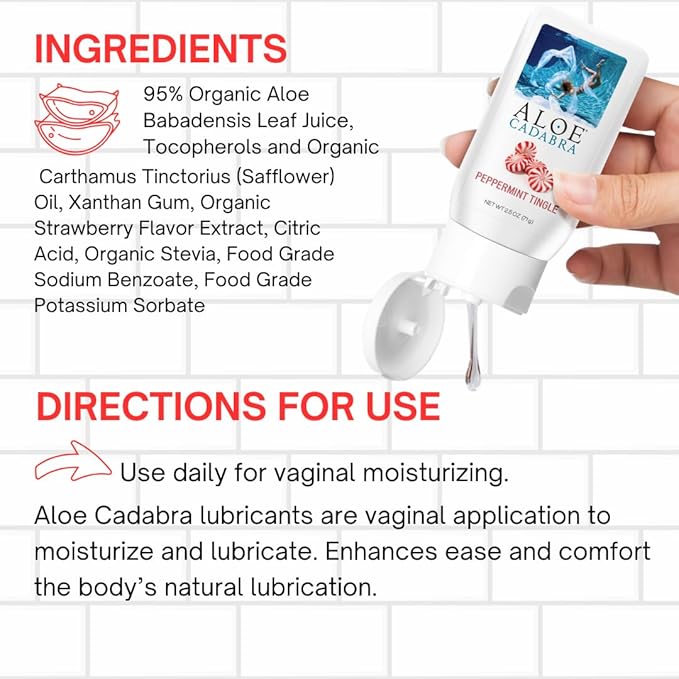 Aloe Cadabra Vaginal Moisturizer, Fresh Mint Scent , pH-Balanced, Water-Based & 95% Aloe Vera, Reduce Dryness, Discomfort, Versatile Uses (2.5 Fl Oz, 1 Pack)