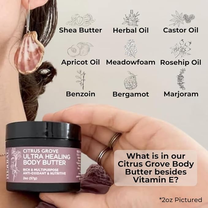 Ora's Amazing Herbal Ultra Healing Body Butter, Intensive Moisturizer For Dry Skin, Marjoram & Bergamot Essential Oil, 8 oz, Citrus Grove Scent