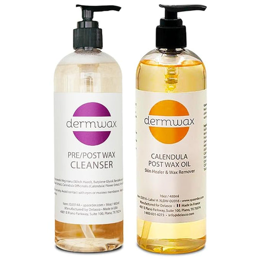 Pre and Post Wax Care Kit – Complete Prep & Aftercare in One Set – Cleanser Removes Oils & Residue – Calendula Oil Calms & Nourishes Skin – Gentle, Paraben-Free Formulas
