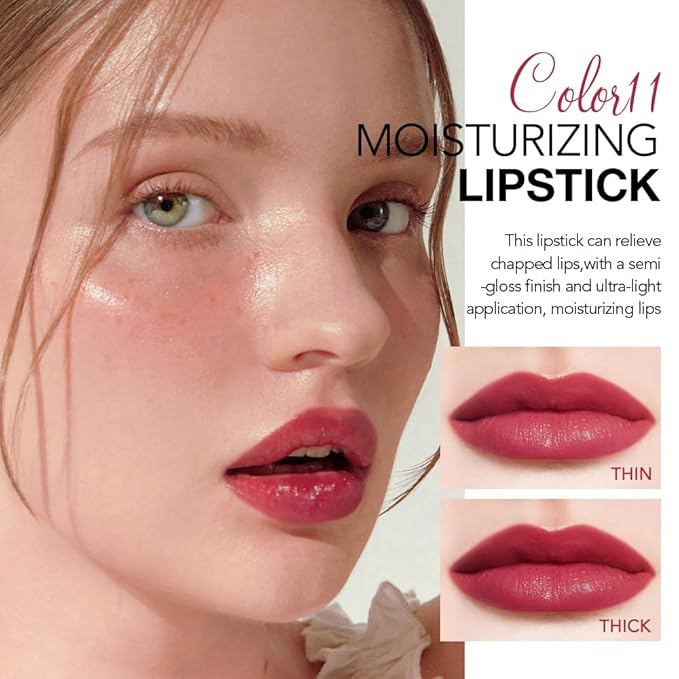 QIDSTERS Tinted Lip Balm Moisturizing Lipstick, Rose Red Hydrating Lipstick for Women, 24 Hour Long Lasting Moisturization Lip Gloss Stain Makeup, Lightweight Non Greasy Moisturizer Lips, 11