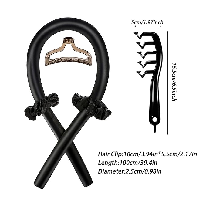 Silk Heatless Curling Set -Heatless Curls Overnight with Hair Rollers and Hair Curlers to Sleep In to Achieve Hair Rollers for Blowout Look Long Hair-Gift (Black Suit)