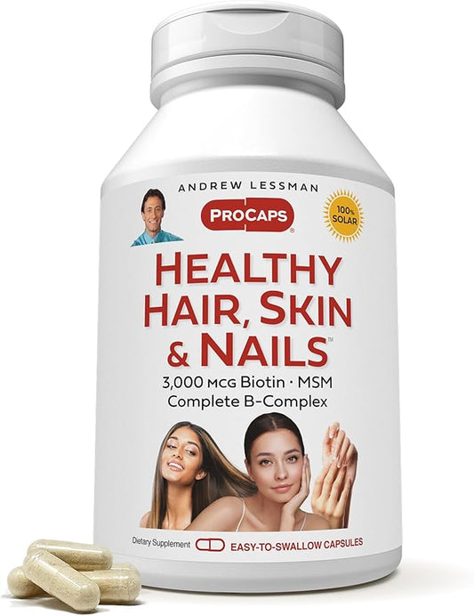 ANDREW LESSMAN Healthy Hair, Skin and Nails 360 Capsules - 3000 mcg High Bioactivity Biotin, B-Complex. Promotes Beautiful Skin, Strong Nails. No Additives Hair Growth Vitamins Biotin Supplement