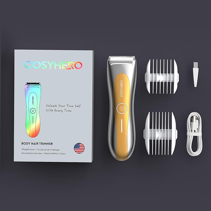 Manscape Groin & Body Hair Trimmer for Men, Electric Ball Shaver & Pubic Grooming Kit, LED Light, IPX7 Waterproof Wet/Dry Groomer, Rechargeable Manscaper with Ceramic Blades (Gold)