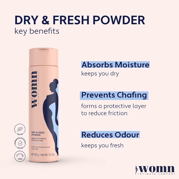 womn Intimate Comfort Dry & Fresh Powder – Talc-Free Body Powder Against Moisture, Chafing & Odor, 3.5 Oz