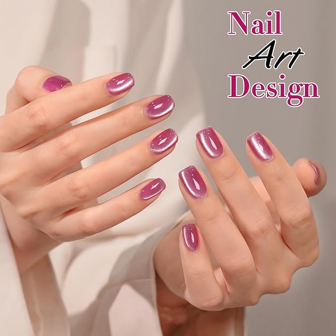 Double Rhythm Cat Eye Gel Polish with Magnet 15ML Holographic Glitter Shimmer Translucent Sheer Color Jelly Glass Magnetic Gel Polish Salon DIY at Home (Purple Pink-MC1043)