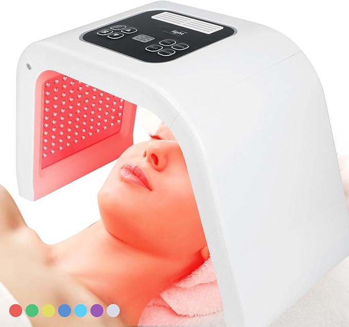 LED-Face-Red-Light-Therapy-Mask,7 Color LED Mask Light Therapy Equipment,Home Skin Care Beauty Equipment for Facial, Neck & Body Use (Square)