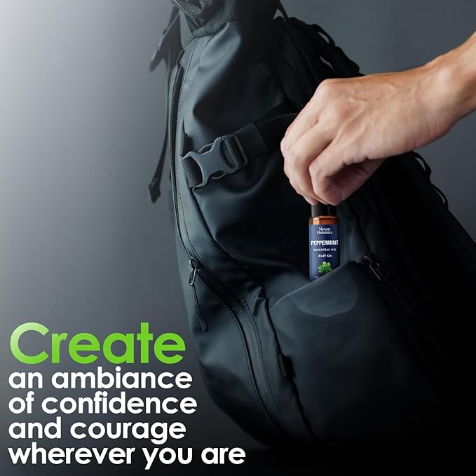 Peppermint Essential Oil Roll-On 10 ml - Pure, Natural & Prediluted Blend with Fresh Minty Aroma - Roller for Aromatherapy & Headache Relief - Nexon Botanics