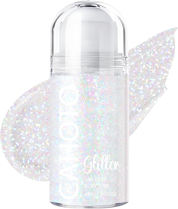 CAHOTO Dazzle Rolling Glitter for Face Body & Hair, Sparkling Holographic Chunky Shimmer, Roll-on Sequins for Singer Concert Rave Festival Halloween Party Carnival, 1.35fl.oz