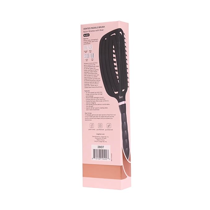 L'ANGE HAIR Detangling Vented Paddle Brush with Nylon & Boar Bristles | Glides Through Tangles on Wet or Dry Hair | Tames Flyaways & Frizz | Reduces Breakage & Damage | For All Hair Types (Black)