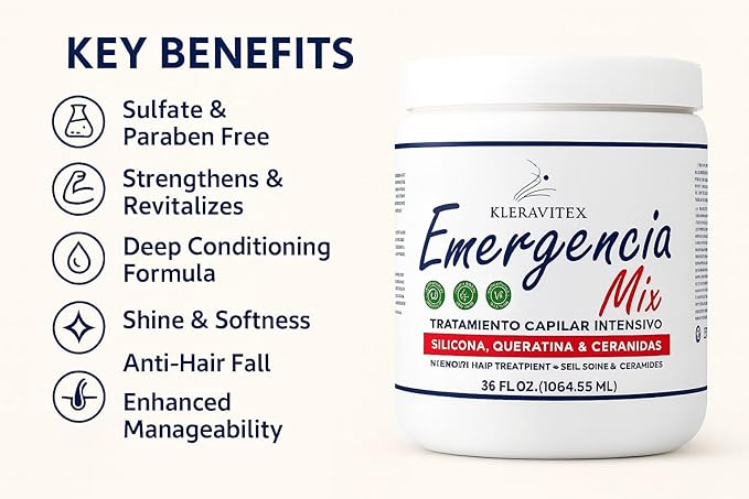Emergencia Mix Intensive Mask with Silicone, Keratin, and Ceramides for Deep and Restorative Repair, Revitalize and Strengthen Damaged Hair, Providing Shine and Softness (60 OZ)