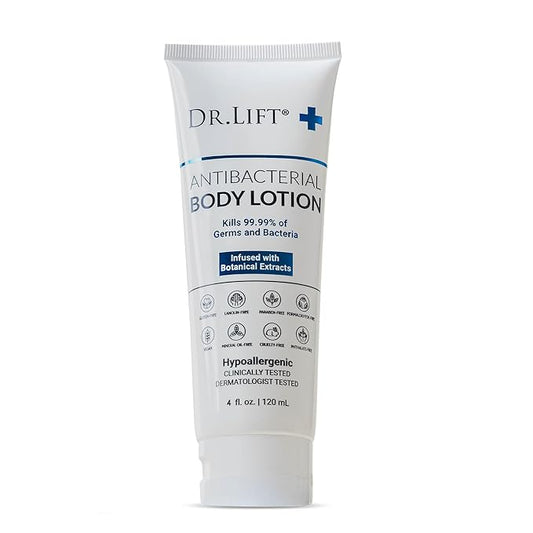 DR. LIFT Antibacterial Body Lotion, Hypoallergenic Formula with Vitamin C & E, Calendula and Chamomile, Gentle on Skin, Non Greasy and Fast Absorbing, Vegan, Paraben Free, Mineral Oil Free, 4 Fl Oz