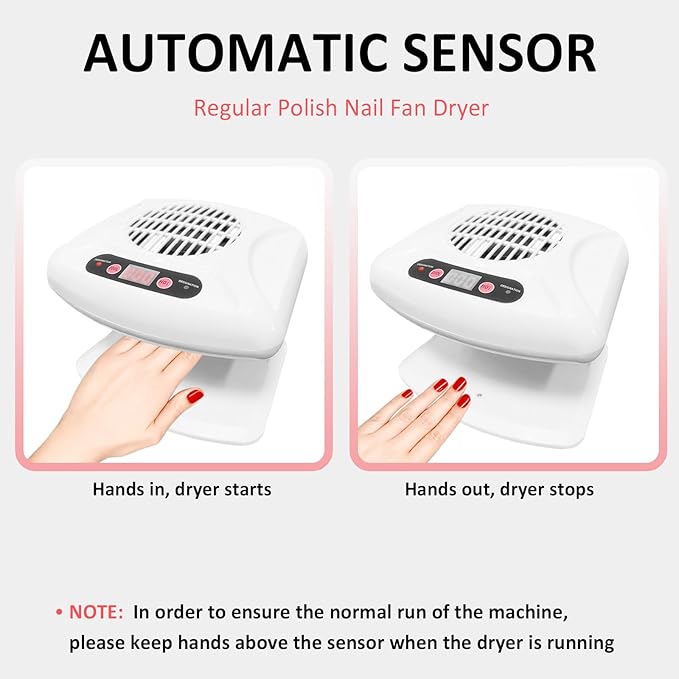 Nail Dryer for Regular Polish, 200W Nail Drying Fan with Sensor and Hot and Cool Air for Home Use