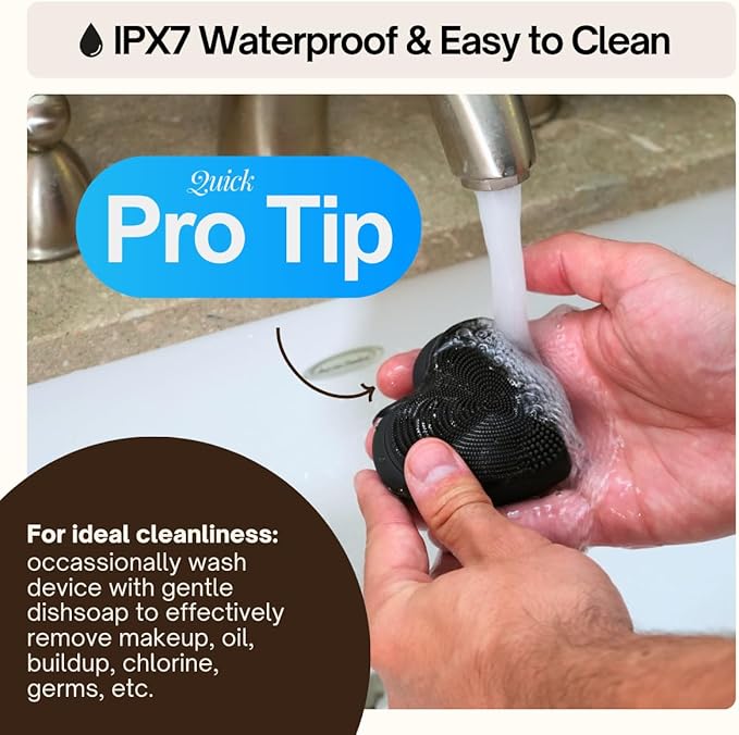 Heart Face Clean Pro⁺ - Electric Silicone Facial Scrubber for Acne with 7000+ Sonic Pulses - IPX7 Waterproof Rechargeable Exfoliator with Slip-Free Grip, 3 Speed Settings & Phthalate-Free - Cherry