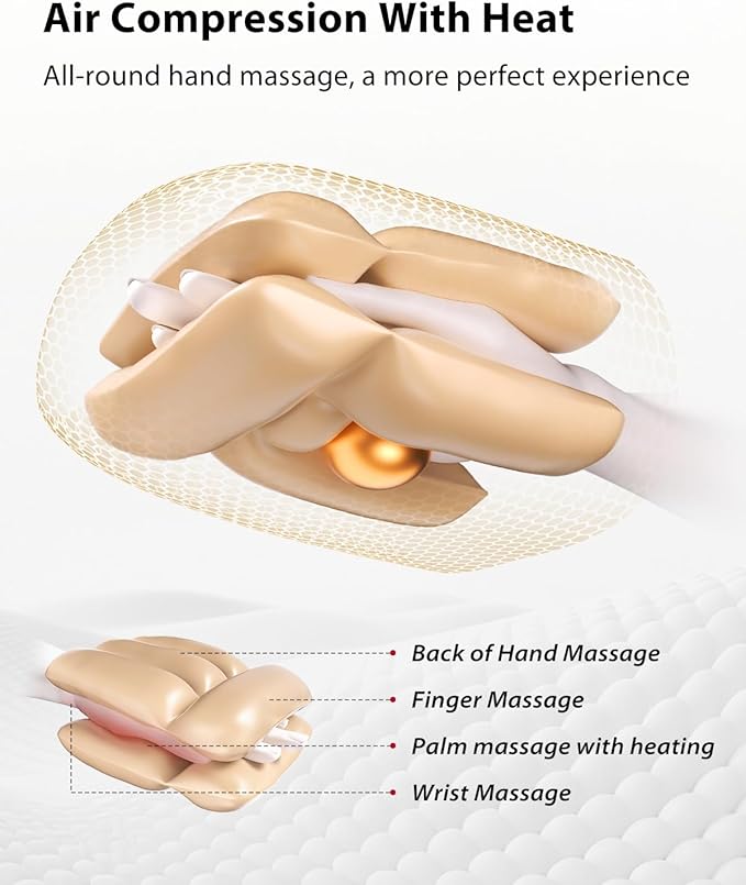 CINCOM Upgraded Hand Massager with Heat and Compression for Arthritis and Carpal Tunnel - Cordless & Rechargeable (Pearl White & Gold)