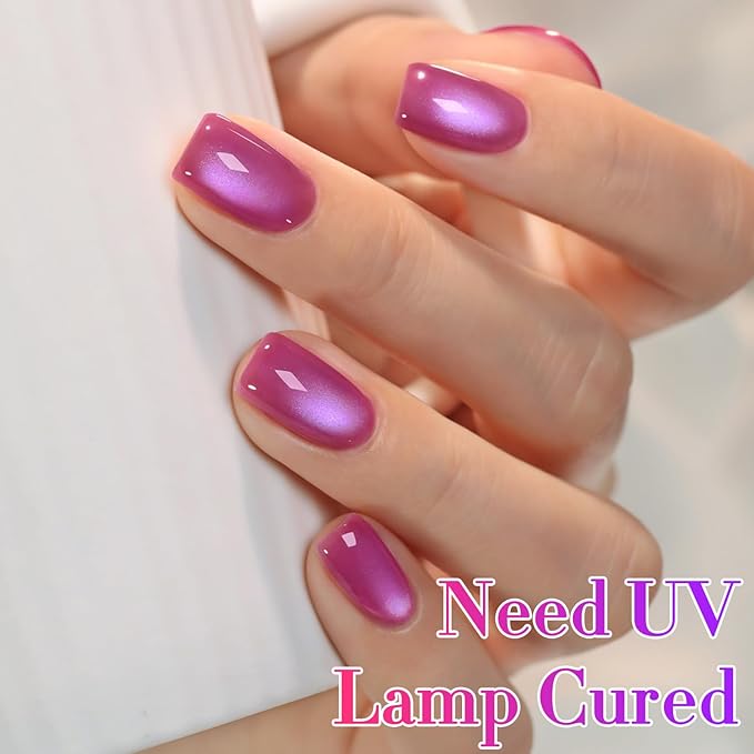 Double Rhythm 15ML Ice Glass Cat Eye Gel Polish with Magnet Holographic Glitter Shimmer Translucent Sheer Color Salon Soak Off Magnetic Nail at Home (Grape Purple-MC1245)