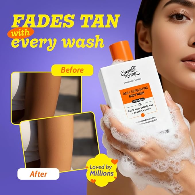 Chemist At Play Body Wash Exfoliating For Dry Rough Bumpy Strawberry Skin With 1% Salicylic Acid 2% Lactic Acid And Ceramides For Men And Women 15.9 Fl oz