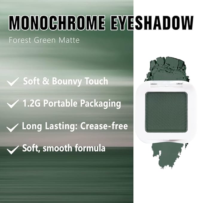 evpct Dark Green Matte Single Eyeshadow Palette, Forest Green Eye Shadow Palette Makeup Singles for Older Women Matte, High Pigment Long Lasting Mini Monochrome Eyeshadow Sombra Para Ojos, 16