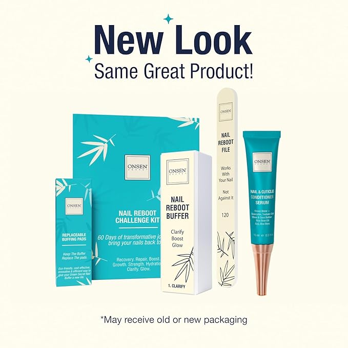 Onsen Secret Nail Care Kit - w/Cuticle Care Serum, Japanese Nail Buffer and Shine Kit - Strengthening & Shining - Spa-Quality Manicure - Organic Ingredients - Long-Lasting Shine - Easy & Safe - 1pk