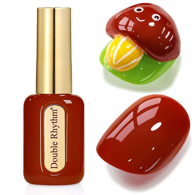 Double Rhythm 0.50 OZ Gel Polish Hema Free Same Color Same Bottle Golden Round Translucent Neutral Natural Milky 15 ML Jelly UV Polish Art DIY at Home (Red Brown-C1455)