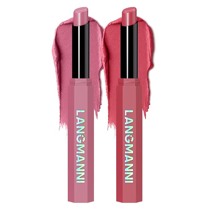 Jolilab 2Pcs Velvet Matte Lipstick Nude Matte Soft Dark Color Stick High Pigmented Long-Lasting Waterproof Lip Stick Lip Balm Beauty Cosmetics Gift for Women(#03+04)