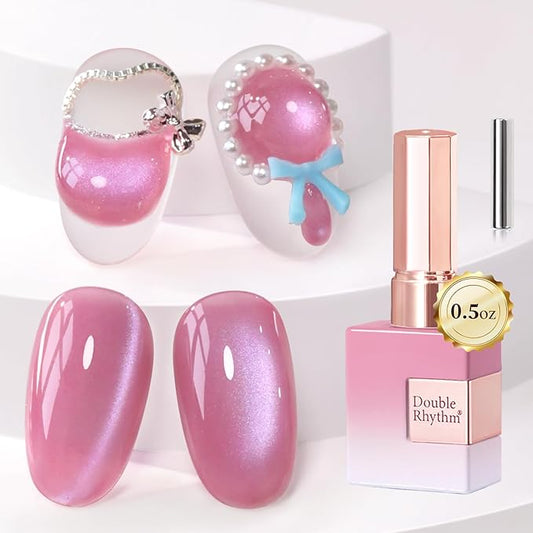 Double Rhythm Jelly Glass Cat Eye Gel Polish with Magnet 15ML Holographic Glitter Shimmer Translucent Sheer Color Magnetic Nail Polish Salon DIY at Home (Grape Purple-MC1240)